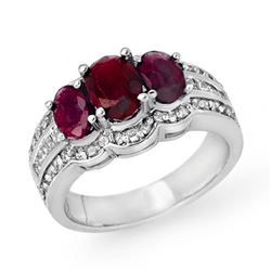 3.50 CTW Ruby & Diamond Ring 14K White Gold - REF-110H2W - 14394