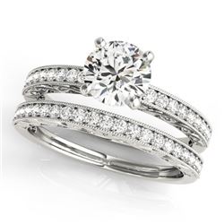 0.90 CTW Certified VS/SI Diamond Solitaire 2Pc Wedding Set Antique 14K White Gold - REF-130K8R - 314