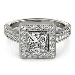 1.05 CTW Certified VS/SI Princess Diamond Solitaire Halo Ring 18K White Gold - REF-218R2K - 27117