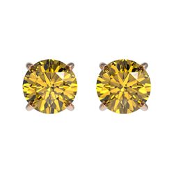 1.08 CTW Certified Intense Yellow SI Diamond Solitaire Stud Earrings 10K Rose Gold - REF-141R8K - 36