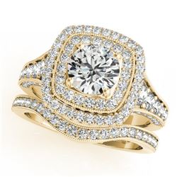 1.93 CTW Certified VS/SI Diamond 2Pc Wedding Set Solitaire Halo 14K Yellow Gold - REF-208W2H - 30911