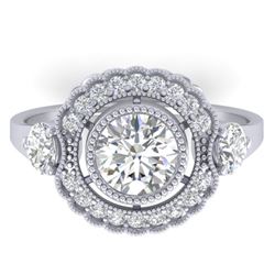 1.9 CTW Certified VS/SI Diamond Art Deco 3 Stone Ring 14K White Gold - REF-411H5W - 30546