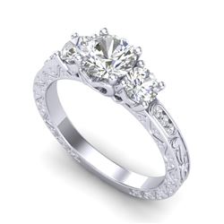 1.41 CTW VS/SI Diamond Solitaire Art Deco 3 Stone Ring 18K White Gold - REF-263H6W - 37007