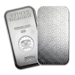 One piece 500 gram 0.999 Fine Silver Bar Geiger Security Line Series-74693