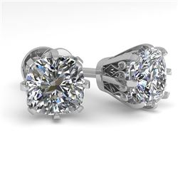 1.0 CTW VS/SI Cushion Cut Diamond Stud Solitaire Earrings 18K White Gold - REF-156H4W - 35676