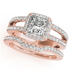 1.51 CTW Certified VS/SI Princess Diamond 2Pc Set Solitaire Halo 14K Rose Gold - REF-252T5X - 31347