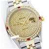 Image 1 : Rolex Men's Two Tone 14K Gold/SS, QuickSet, Diam Pave Dial & Diam/Ruby Bezel - REF-572Z7Y