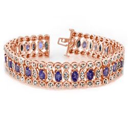 17.50 CTW Tanzanite & Diamond Bracelet 14K Rose Gold - REF-445M3F - 11196