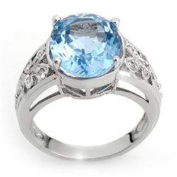 7.15 CTW Blue Topaz & Diamond Ring 10K White Gold - REF-38F5M - 10336