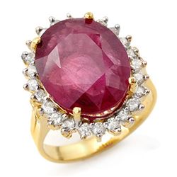 12.0 CTW Ruby & Diamond Ring 14K Yellow Gold - REF-111F3M - 13153