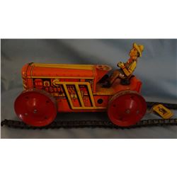 Marx tin toy windup caterpillar w/tracks & Baldwin hen laying eggs