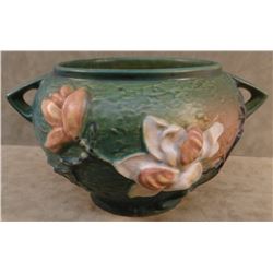Roseville Magnolia green bowl,  #665-5", 1940's, chip on rim and on blossom