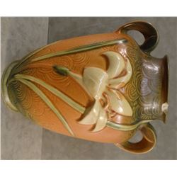 Roseville Zephur Lily brown vase, #134-8", 2 chips on rim