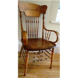 Oak pressed back arm chair