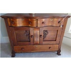 Serpentine front buffet, mahogany, 45W x 36H x 23D, carved feet