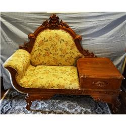 Walnut telephone settee, 54" w x 47" h, single drawer