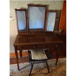 Vintage vanity, tryptic mirrors, 60" h x 42" w