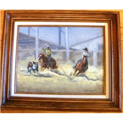 Original rodeo oil painting completed in 1985 by J. C. Alexander