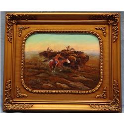 Cheek, C. R. original oil, Buffalo Hunt, 12” x 14”, signed & framed