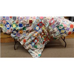 Patchwork squares quilt, tied, older, 84" x 64"