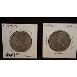 2 Liberty half dollars, 1919-S, 1920-S