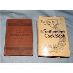 2 cook books: 1938 The Settlement cook book and Moody's Household Adviser cookbook