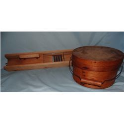 Wooden round cheese box and wooden cheese grater