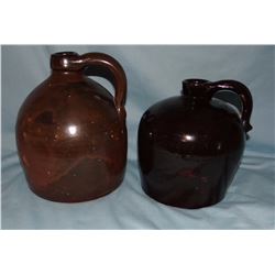 2 brown crock jugs, 1 gal and 1/2 gal