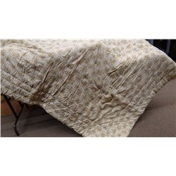 Hand made comforter, tan calico, tied, , 86" x 72"