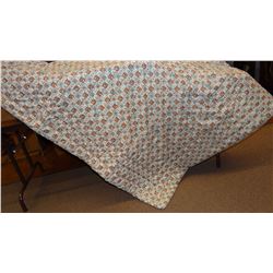 Hand made comforter, turqoise and brown cotton, tied, 70" x 84"