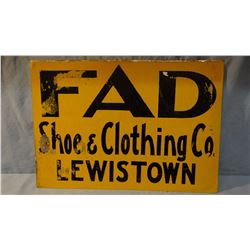 Metal adv sign, The Fad Shoe & Clothing, Lewistown, MT
