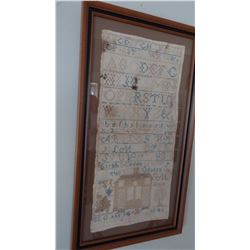 1846 needle point sampler, Sarah Green Clinton, framed, 9" x 14"