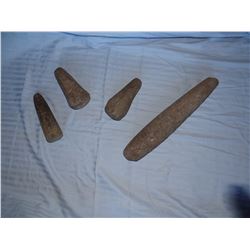 4 stone hammers/axes, Colville Indians, Washington