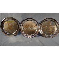 3 CMR Reed Barton Collector silver plated plates, The Out Post, Toll Collector, Trapper, s#1918