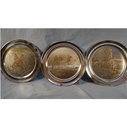 3 CMR Reed Barton Collector silver plated plates, The Out Post, Toll Collector, Trapper, s#1240