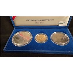 Statue of Liberty proof set, 3 coins including $5 gold piece
