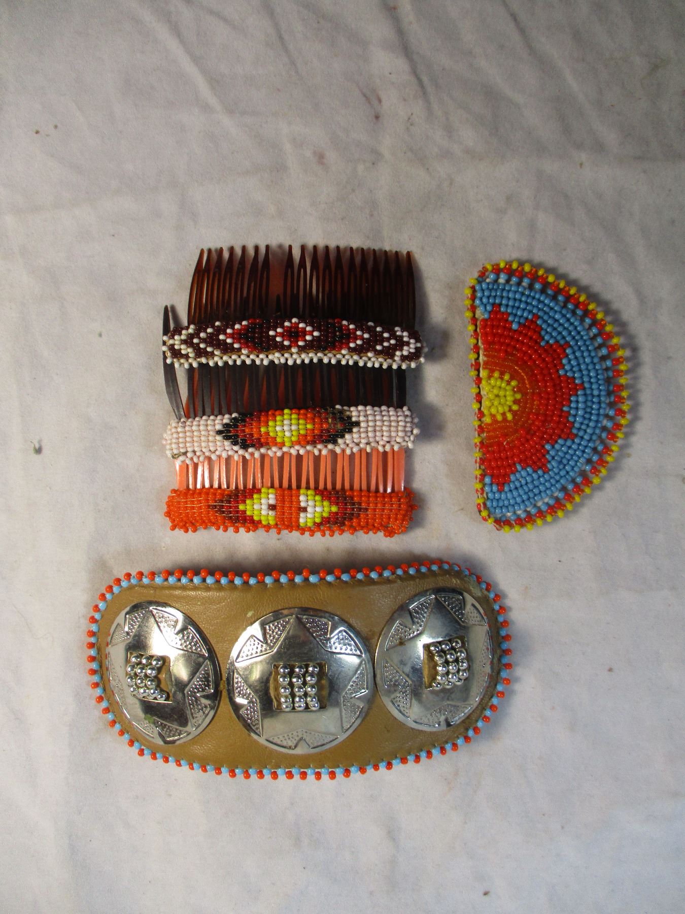 Lot of 5 Vintage Native American Beaded Hair Combs