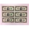 Image 1 : 6 New Crisp Uncirculated 2 Two Dollar USA Bills 2013 - SIX Mint Notes Sequential