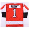 Image 1 : Bernie Parent Signed Flyers Jersey Inscribed "HOF 84" (JSA COA)