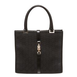 Gucci Black Monogram Canvas Leather Square Jackie Handbag