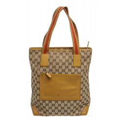 Gucci Beige Brown Monogram Canvas Leather Pocket Shoulder Bag