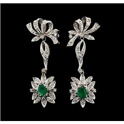 1.40 ctw Emerald and Diamond Earrings - 9KT White Gold