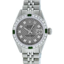 Rolex Stainless Steel VVS Diamond and Emerald DateJust Ladies Watch