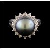 Image 2 : Pearl and Diamond Ring - 14KT White Gold