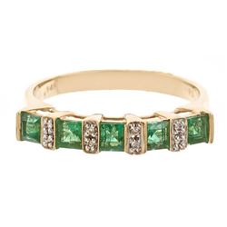 0.72 ctw Emerald and Diamond Ring - 14KT Yellow Gold