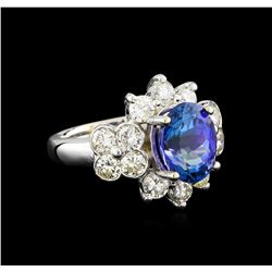 14KT White Gold 4.14 ctw Tanzanite and Diamond Ring