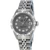 Image 1 : Rolex Ladies SS Slate Grey Diamond Pyramid Bezel Datejust Wristwatch