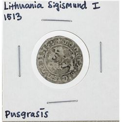 1513 Lithuania Sigismund I Pusgrasis Silver Coin