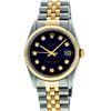 Image 2 : Rolex Mens 36mm Two Tone Yellow Gold Blue Vignette Diamond DateJust Wristwatch