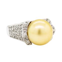 1.40 ctw Diamond and Pearl Ring - 14KT White Gold